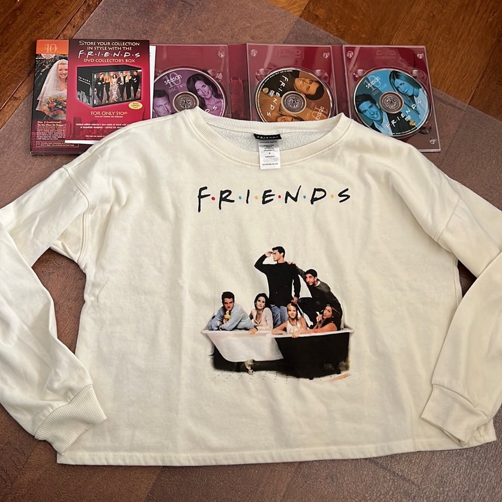 Friends TV Show Graphic Crewneck Sweatshirt Medium + Season DVDs Bundle